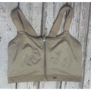 SHEFIT 110005 Women's Beige Low Impact Front Close Zip Up Sports Bra Sz 3Luxe
